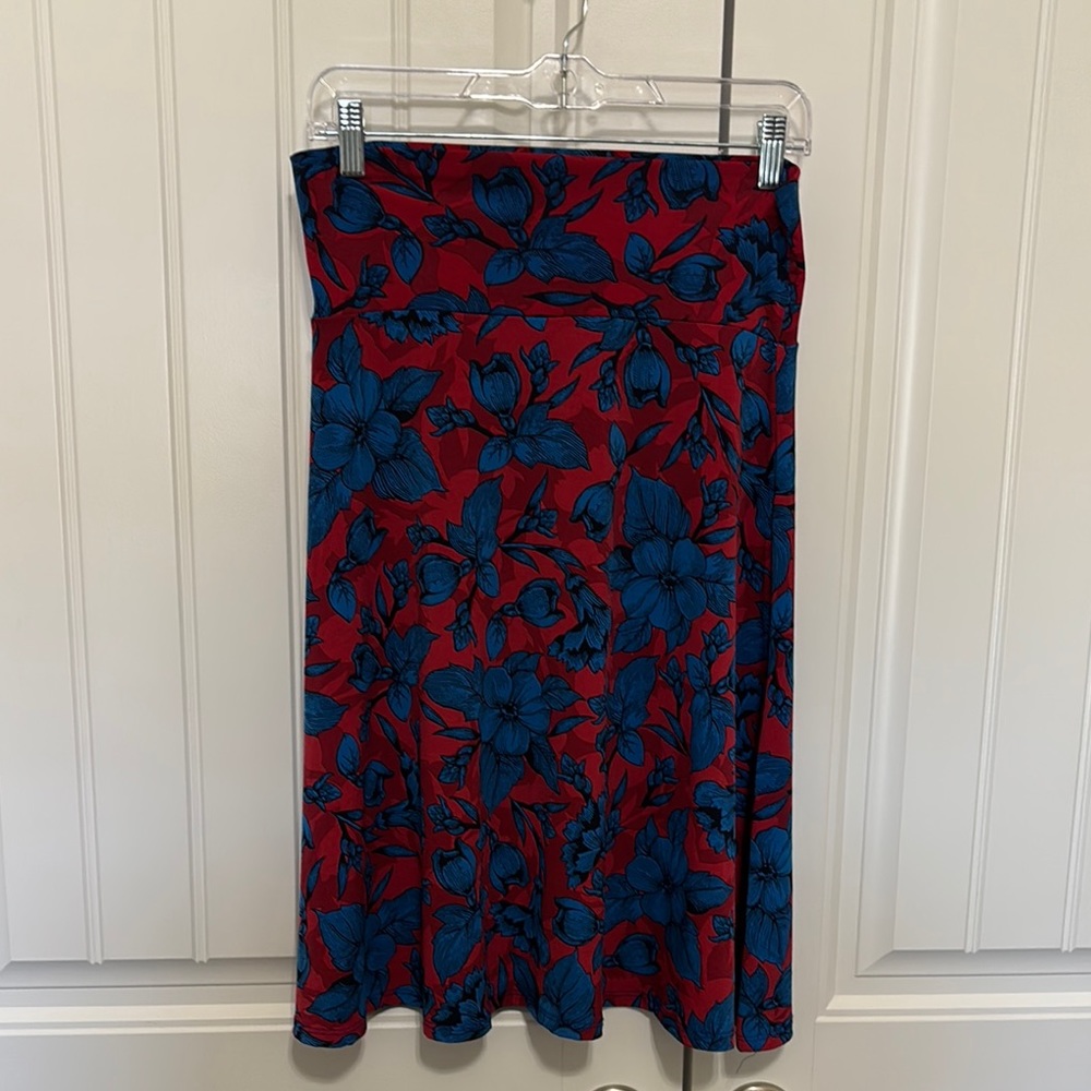 LuLaRoe Red and Blue Midi A-line Skirt for Casual Wear size M